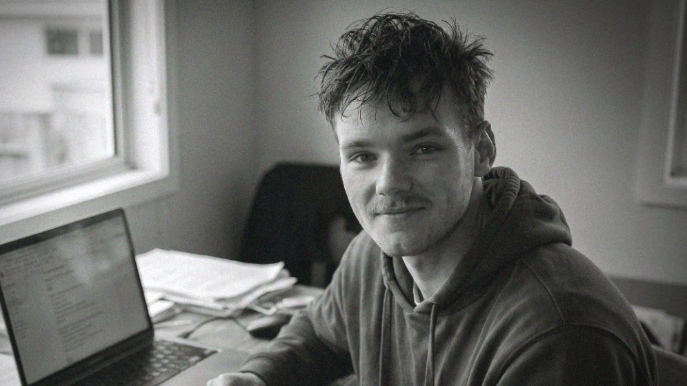 Jack Ridder working on KiwiBudget at his desk in Invercargill